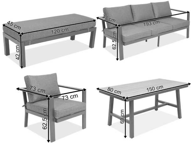 Wymiary produktu Meble ogrodowe aluminiowe Sydney Apetito 5 z ławką Garden Point antracyt - 0x0x0